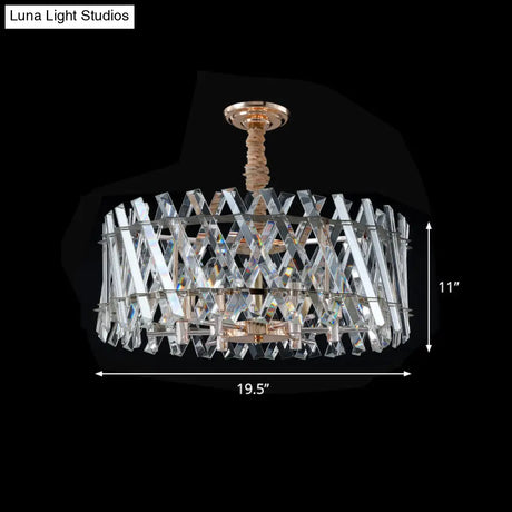 Modern 6-Head Hanging Chandelier with Crystal Prisms for Dining Room Clear