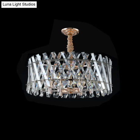 Modern 6-Head Hanging Chandelier with Crystal Prisms for Dining Room Clear