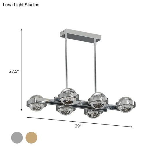 Modern 6-Head Led Island Lamp With Chrome/Gold Finish & Seedy Crystal Ball - Perfect Over Dining