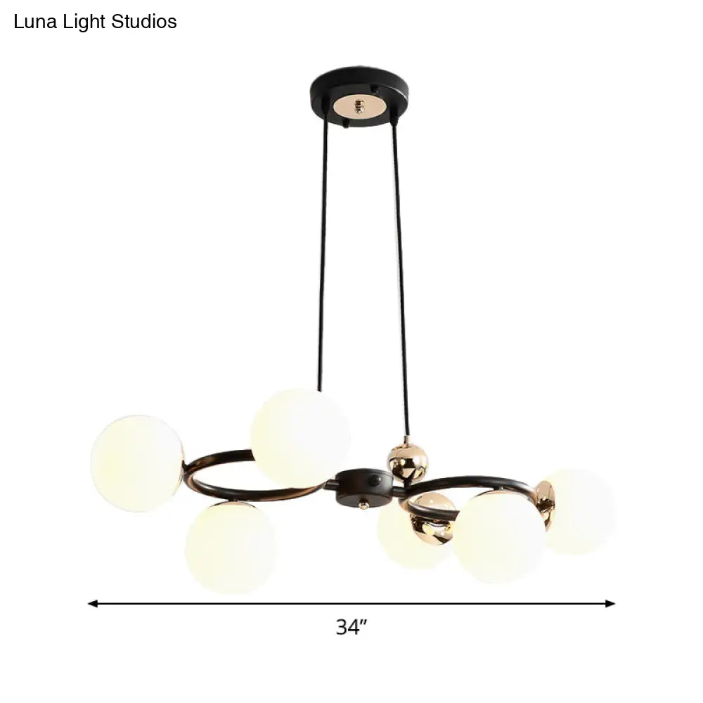 Modern 6-Head Opal Glass Chandelier - Black Ceiling Suspension Lamp