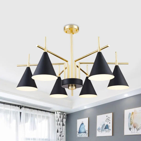 Modern 6 - Light Black - Gold Flush Mount Chandelier With Radial Design For Bedroom Black