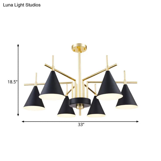 Modern 6 - Light Black - Gold Flush Mount Chandelier With Radial Design For Bedroom