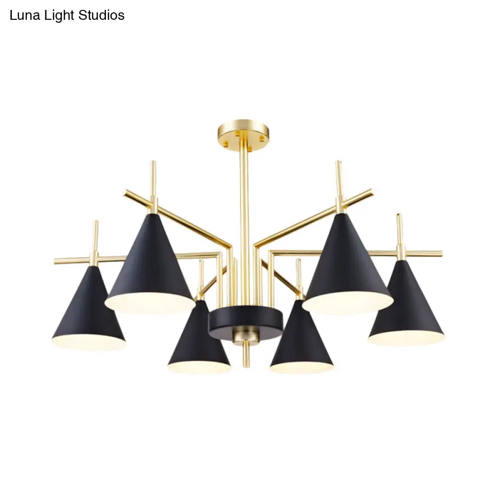 Modern 6 - Light Black - Gold Flush Mount Chandelier With Radial Design For Bedroom