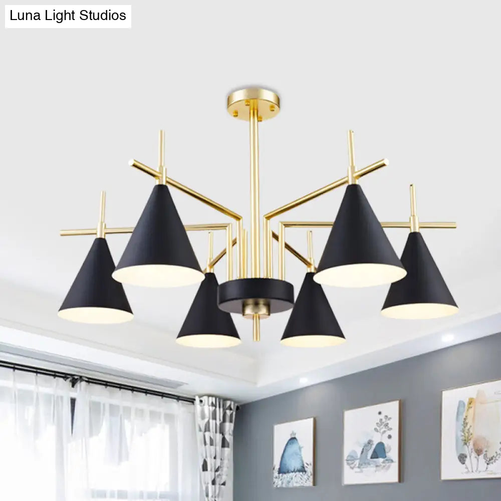 Modern 6-Light Black-Gold Flush Mount Chandelier With Radial Design For Bedroom Black