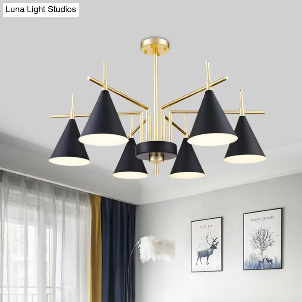 Modern 6 - Light Black - Gold Flush Mount Chandelier With Radial Design For Bedroom