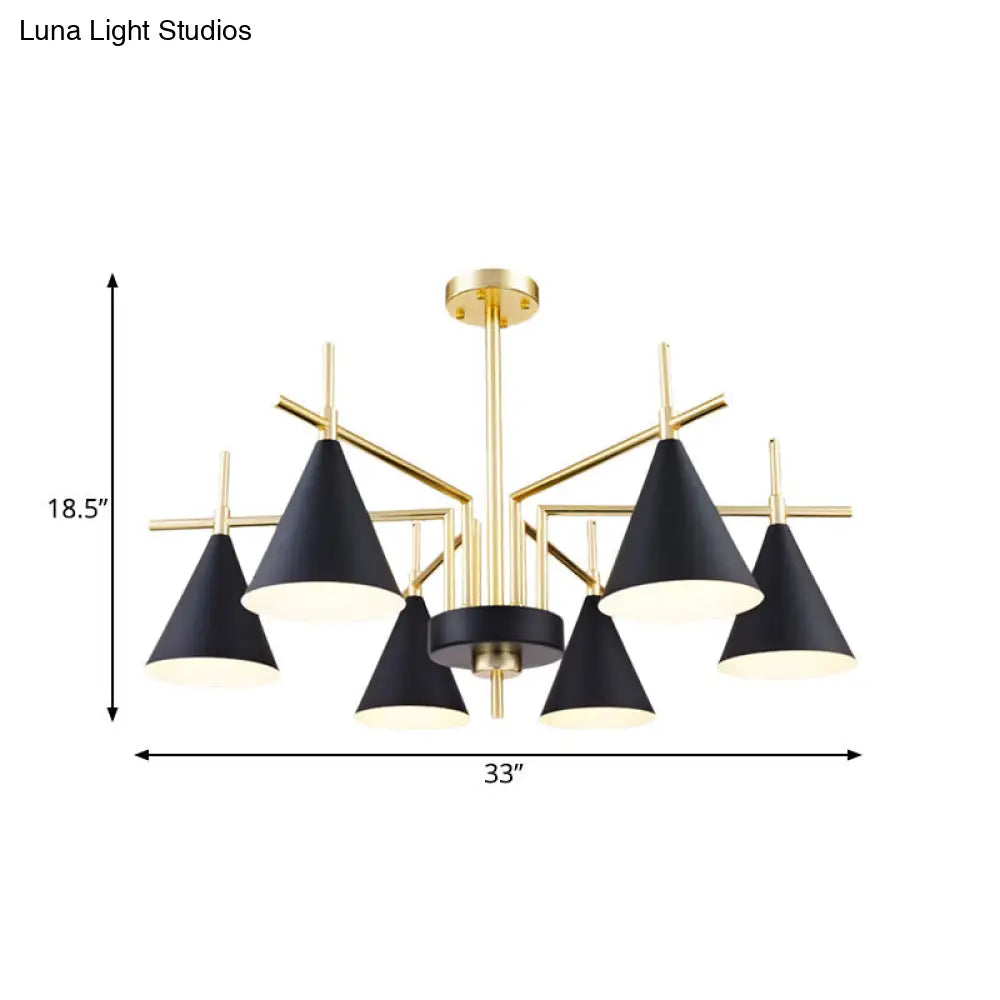 Modern 6-Light Black-Gold Flush Mount Chandelier With Radial Design For Bedroom
