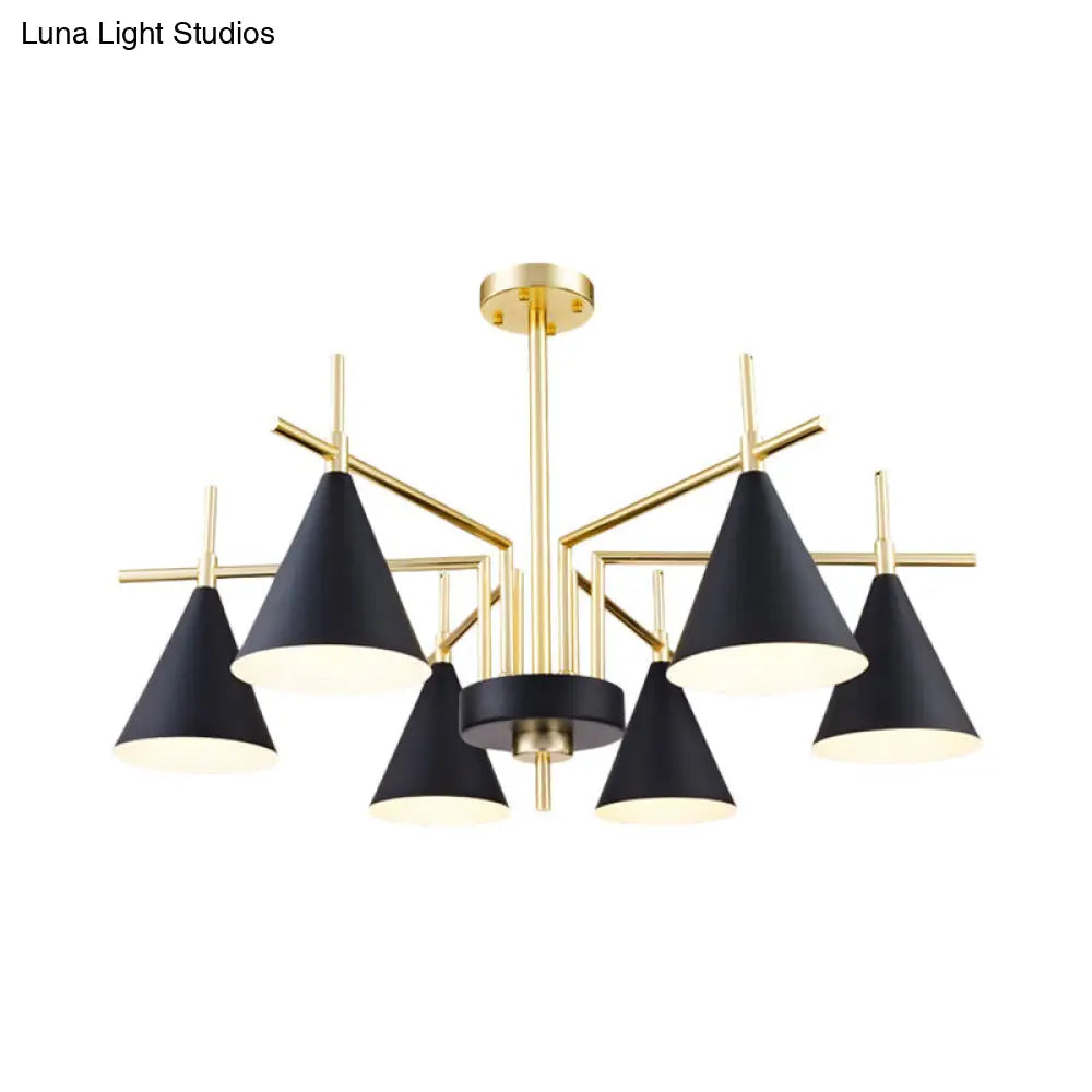 Modern 6-Light Black-Gold Flush Mount Chandelier With Radial Design For Bedroom