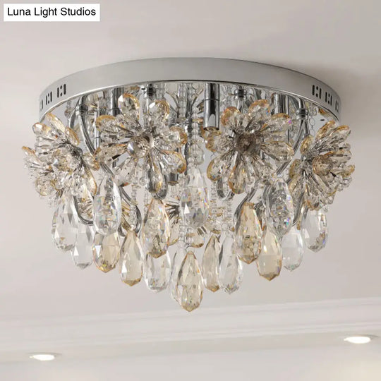 Modern 6-Light Crystal Fringe Flushmount Ceiling Light In Chrome - Ideal For Dining Room