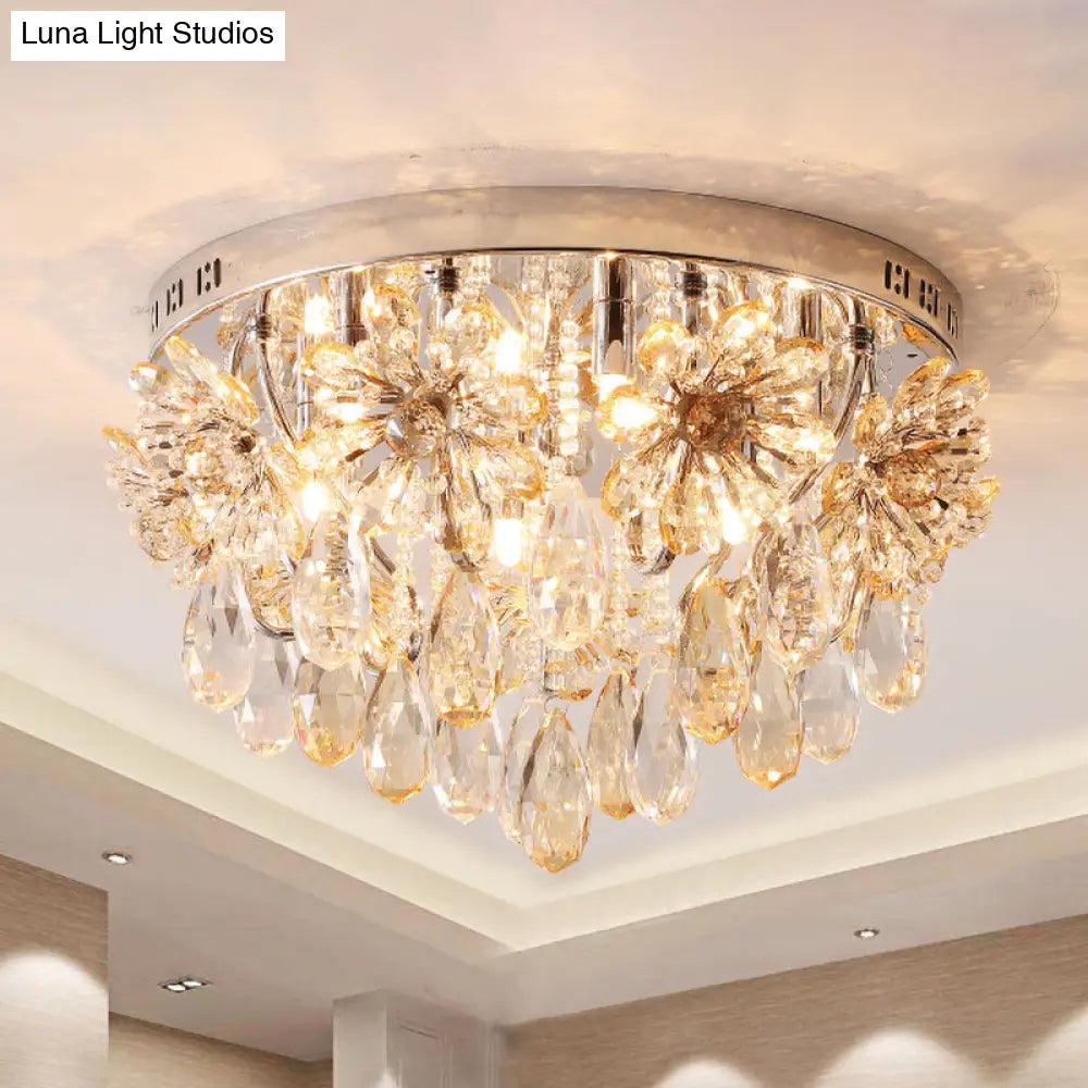 Modern 6-Light Crystal Fringe Flushmount Ceiling Light In Chrome - Ideal For Dining Room