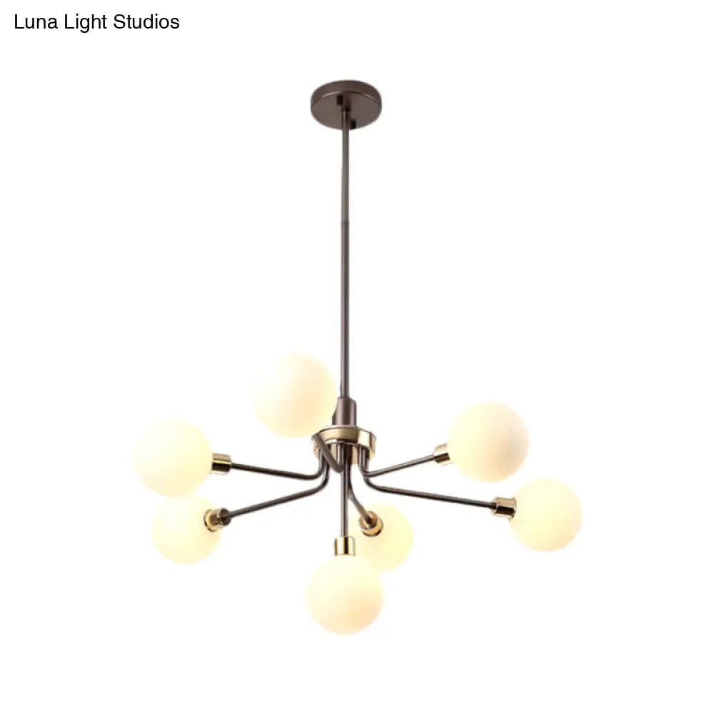 Modern 7-Light Opal Glass Chandelier In Black/Coffee/Gold Finish