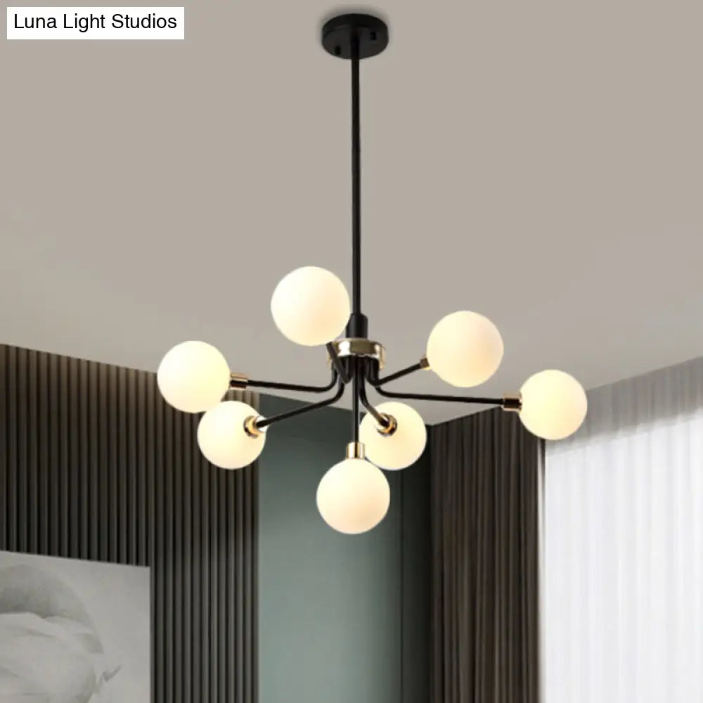 Modern 7-Light Opal Glass Chandelier In Black/Coffee/Gold Finish