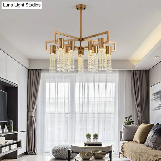 Modern 8/10 Bulb Led Gold Crystal Pendant Chandelier For Bedroom