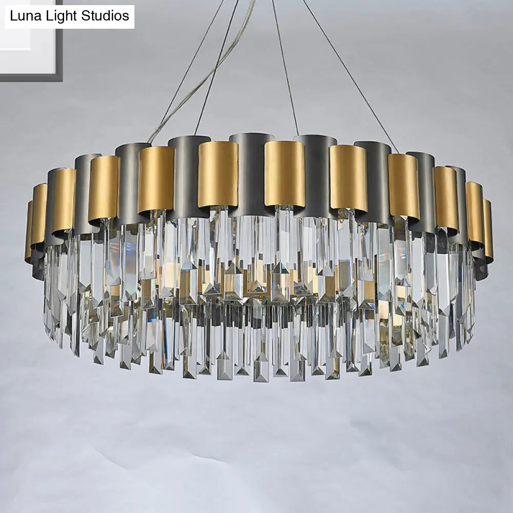 Modern Tiered Icicle Pendant Lamp - 8/12-Light Golden Chandelier Clear Crystal