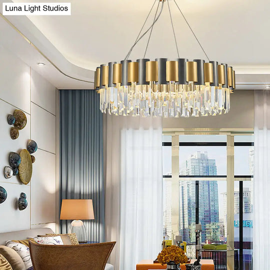 Modern Tiered Icicle Pendant Lamp - 8/12-Light Golden Chandelier Clear Crystal