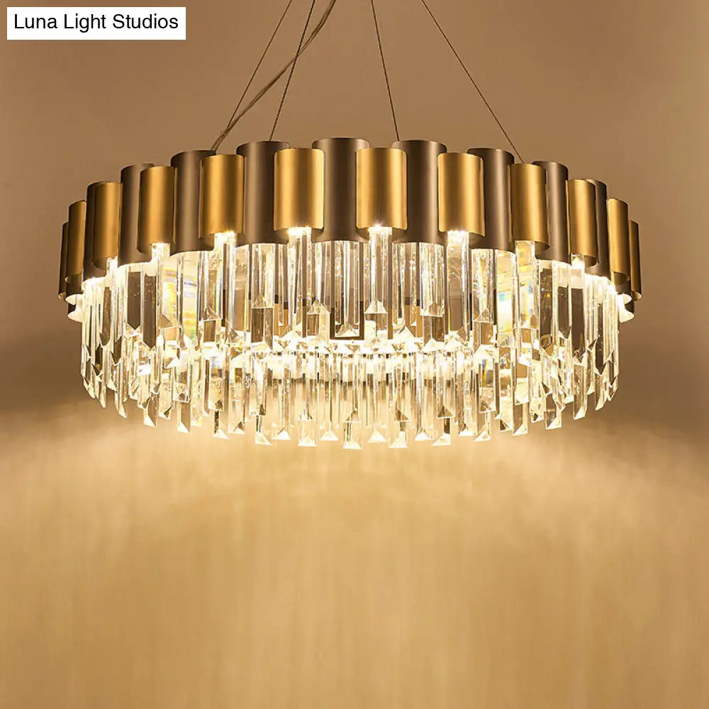 Modern 8/12-Light Golden Crystal Tiered Icicle Pendant Chandelier - Clear Elegant And Stunning