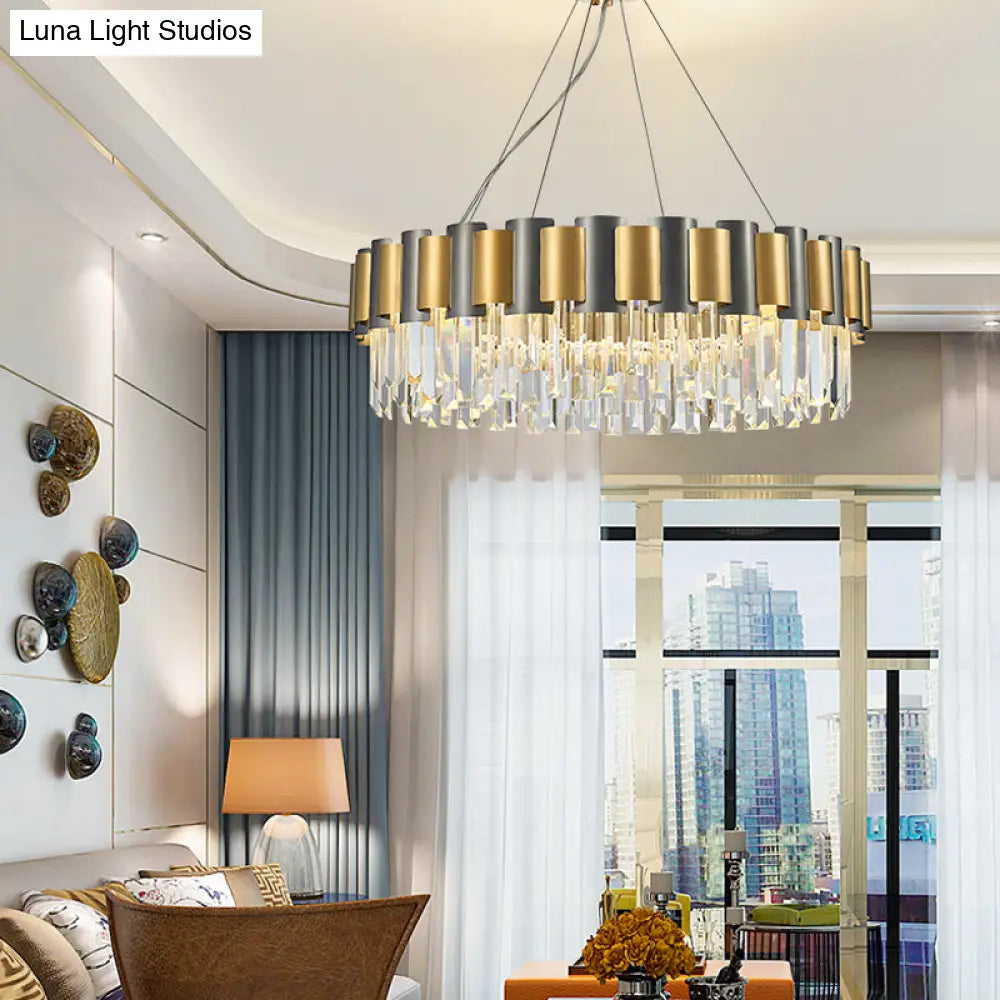 Modern 8/12-Light Golden Crystal Tiered Icicle Pendant Chandelier - Clear Elegant And Stunning