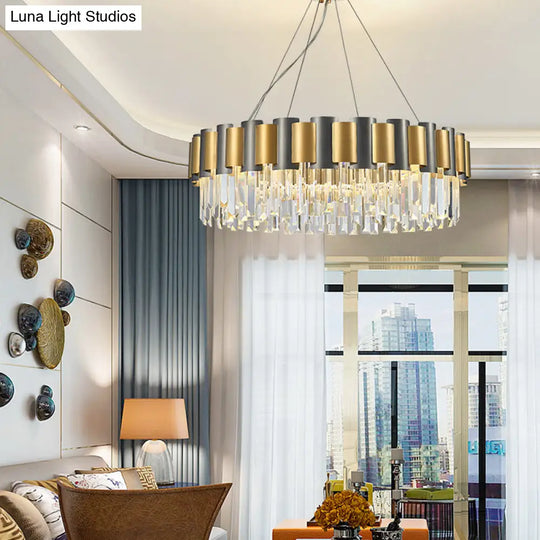 Modern 8/12-Light Golden Crystal Tiered Icicle Pendant Chandelier - Clear Elegant And Stunning