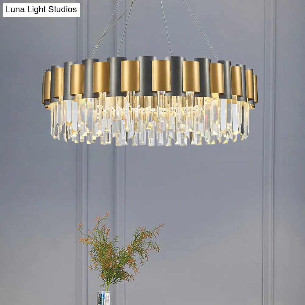 Modern 8/12-Light Golden Crystal Tiered Icicle Pendant Chandelier - Clear Elegant And Stunning