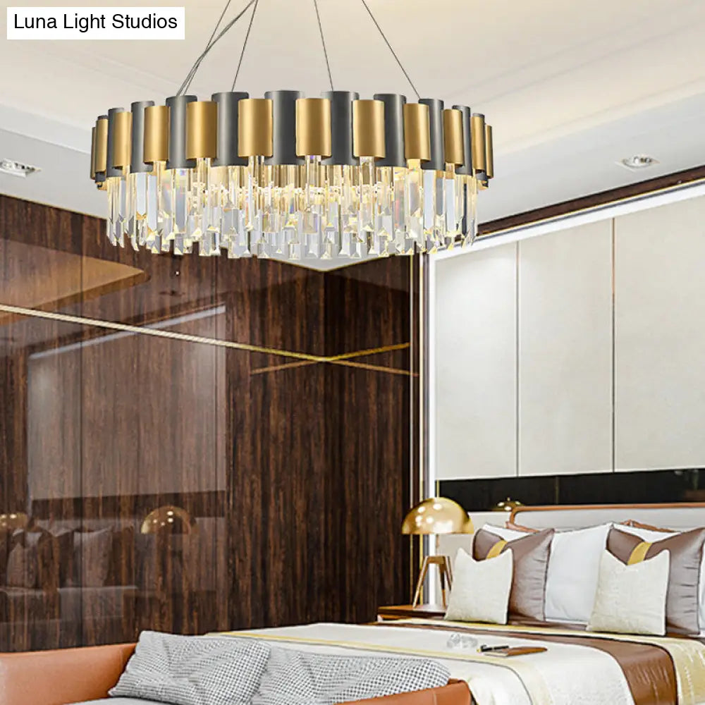 Modern 8/12-Light Golden Crystal Tiered Icicle Pendant Chandelier - Clear Elegant And Stunning