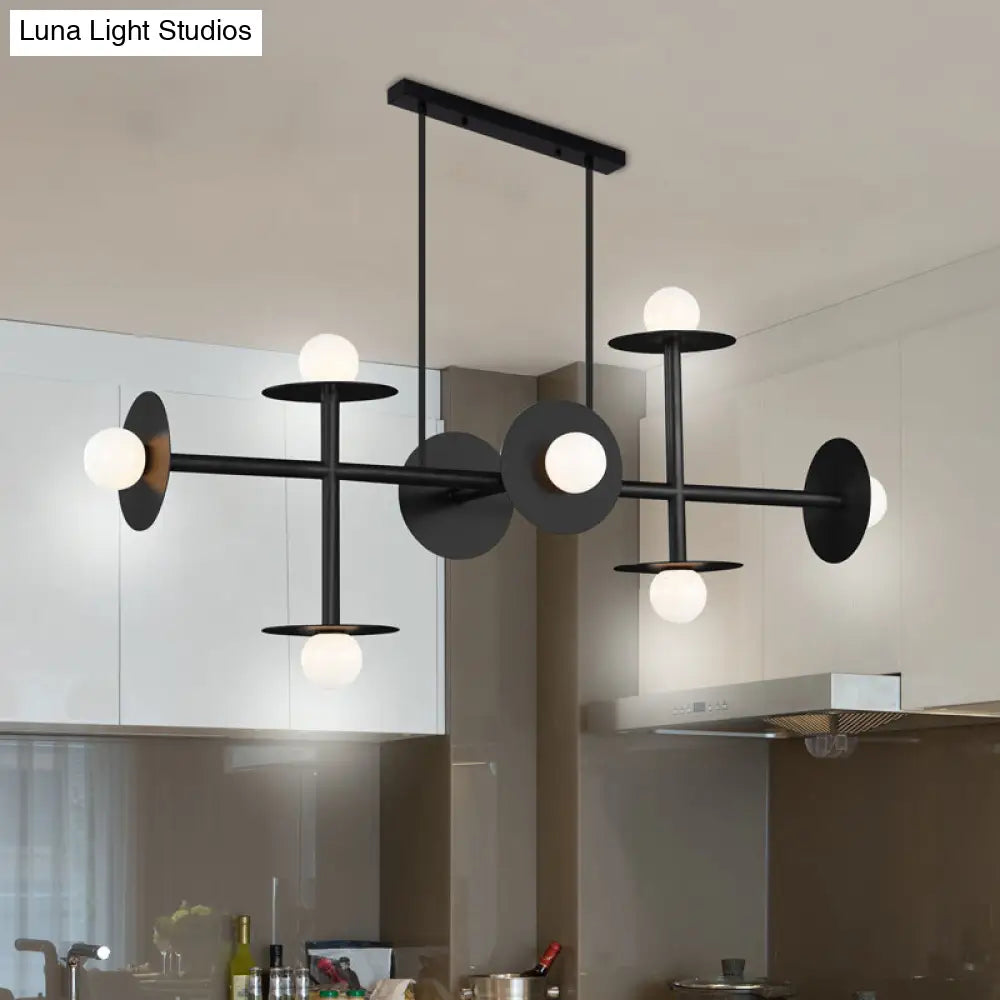 Modern 8-Head Black Ceiling Light Fixture For Kitchen: White Glass Orbit Island Pendant