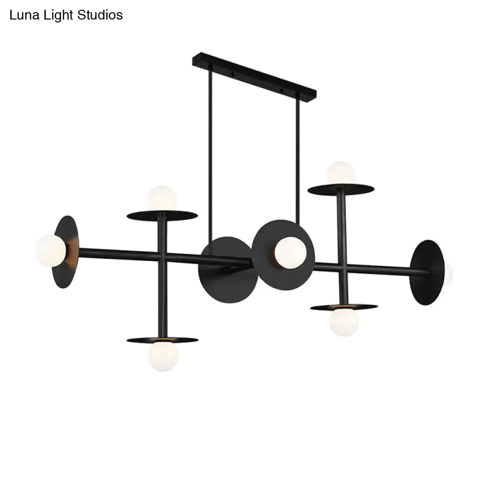 Modern 8-Head Black Ceiling Light Fixture For Kitchen: White Glass Orbit Island Pendant