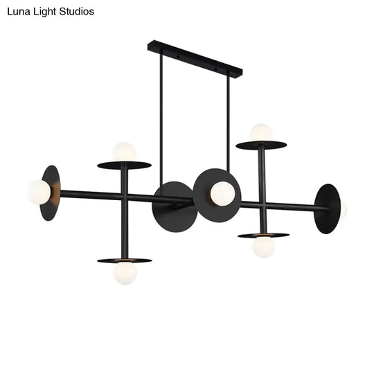 Modern 8-Head Black Ceiling Light Fixture For Kitchen: White Glass Orbit Island Pendant