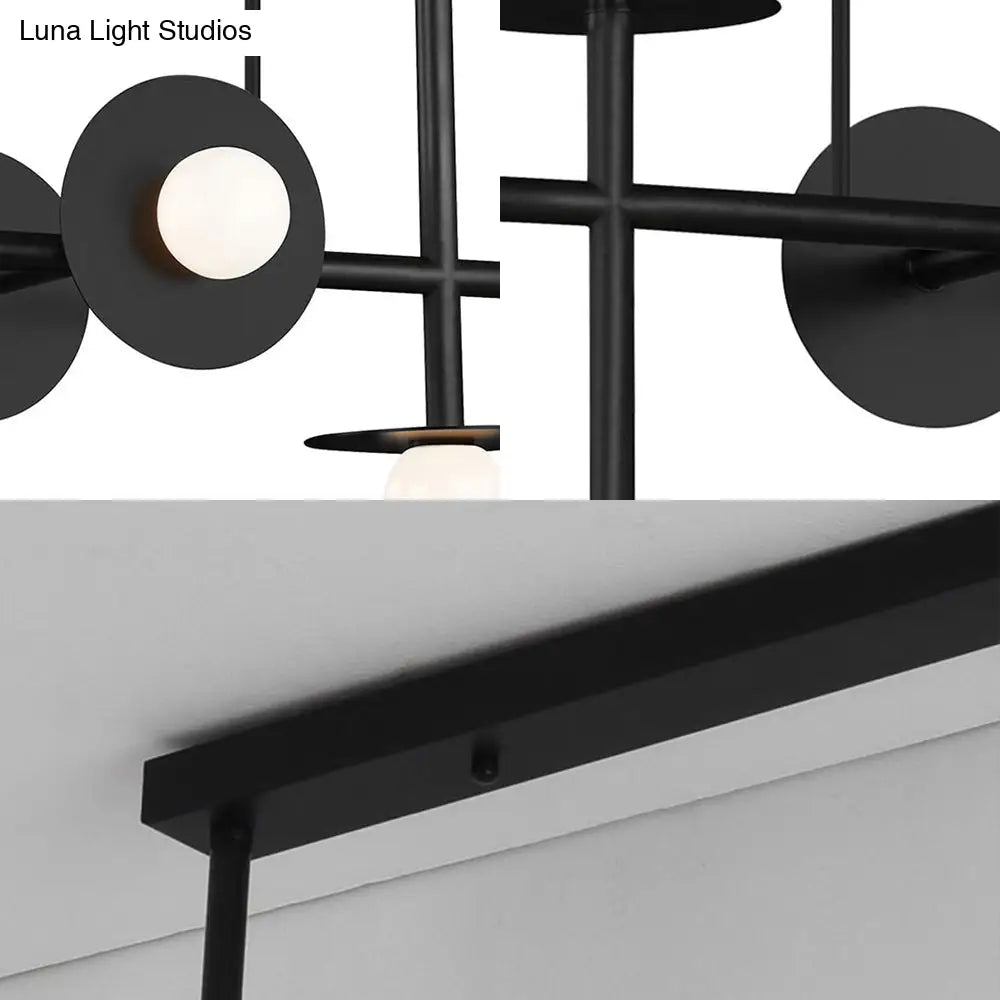 Modern 8-Head Black Ceiling Light Fixture For Kitchen: White Glass Orbit Island Pendant