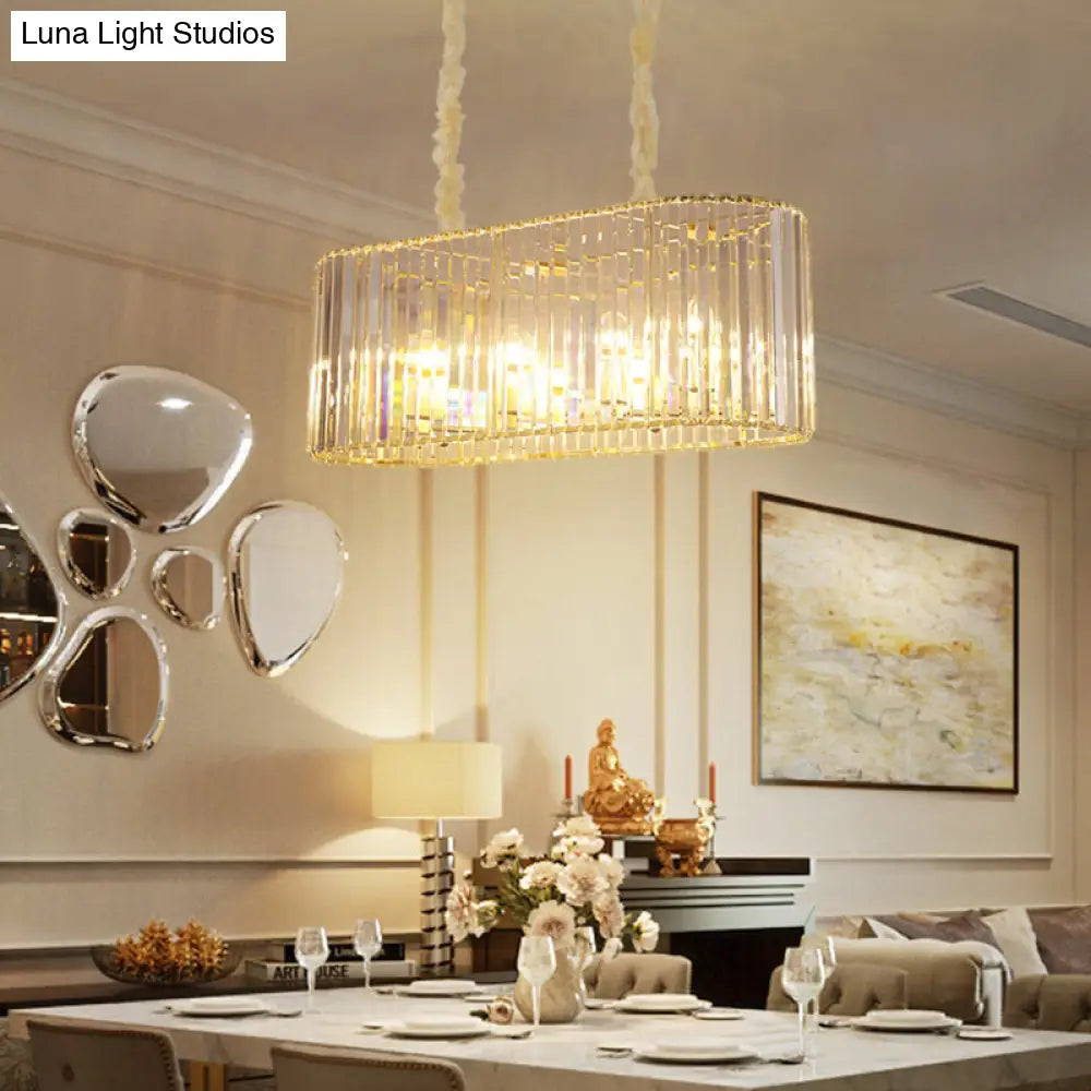 Modern 8-Head Clear Crystal Island Pendant Light For Dining Room