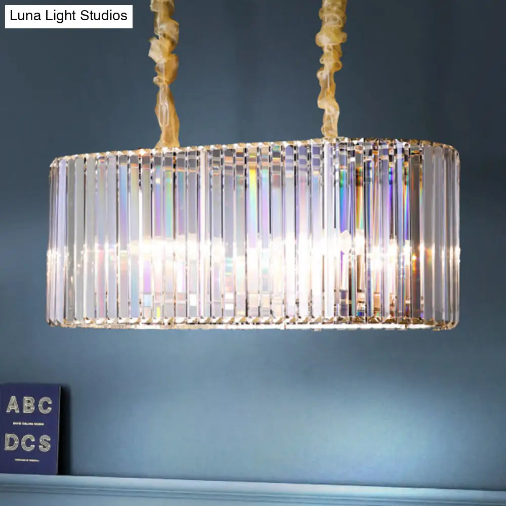 Modern 8-Head Clear Crystal Island Pendant Light For Dining Room