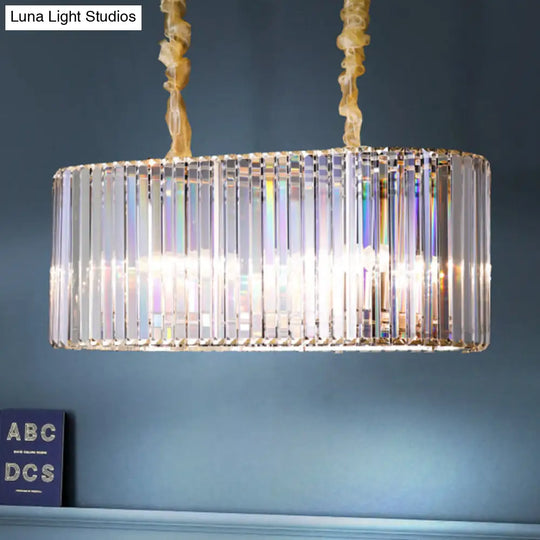 Modern 8-Head Clear Crystal Island Pendant Light For Dining Room