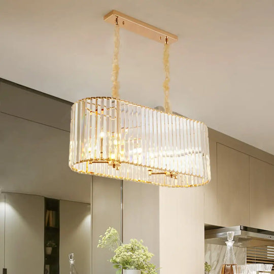 Modern 8-Head Clear Crystal Island Pendant Light For Dining Room