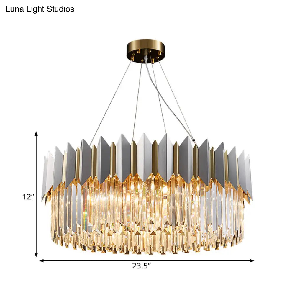 Modern 8-Head Clear Crystal Prisms Chandelier Pendant Light In Gold