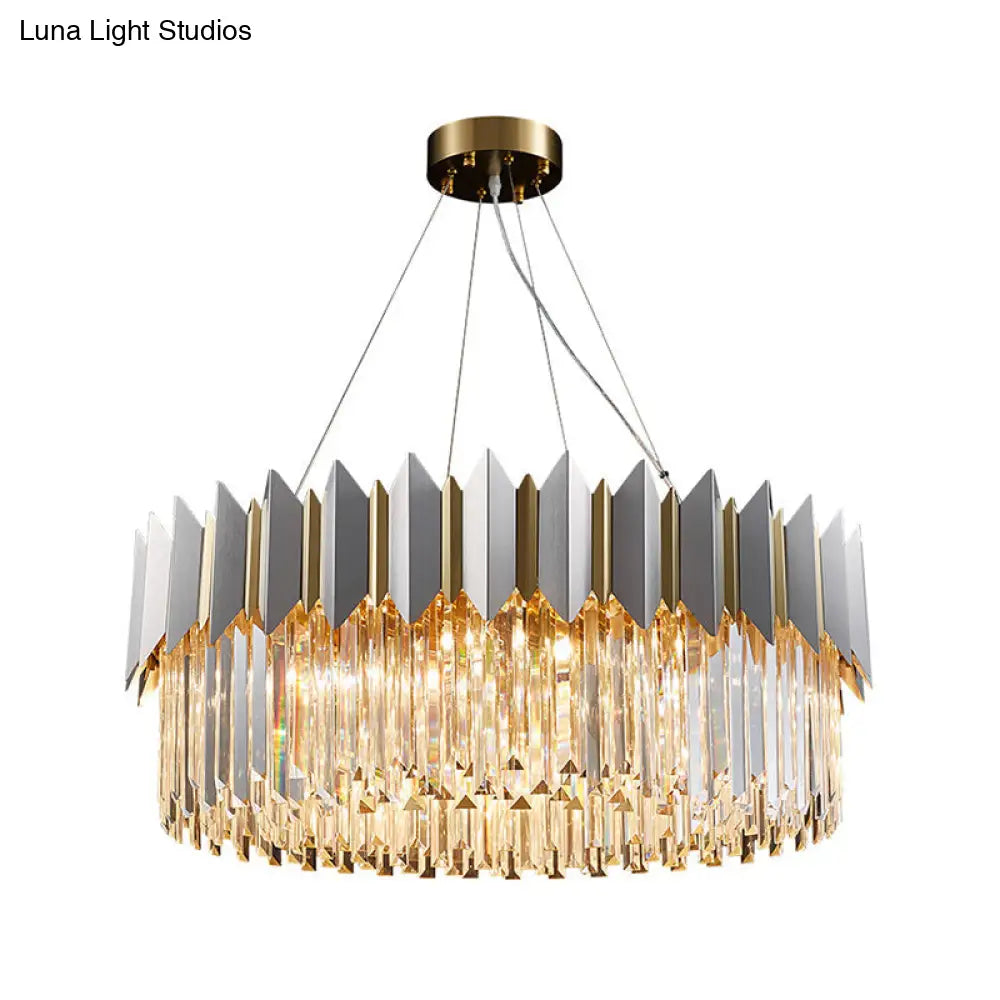 Gold Crystal Chandelier Pendant With 8 Clear Prisms