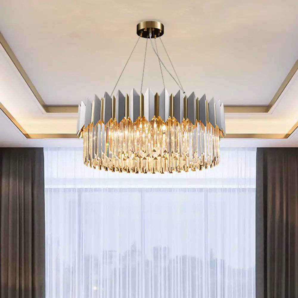 Modern 8-Head Clear Crystal Prisms Chandelier Pendant Light In Gold