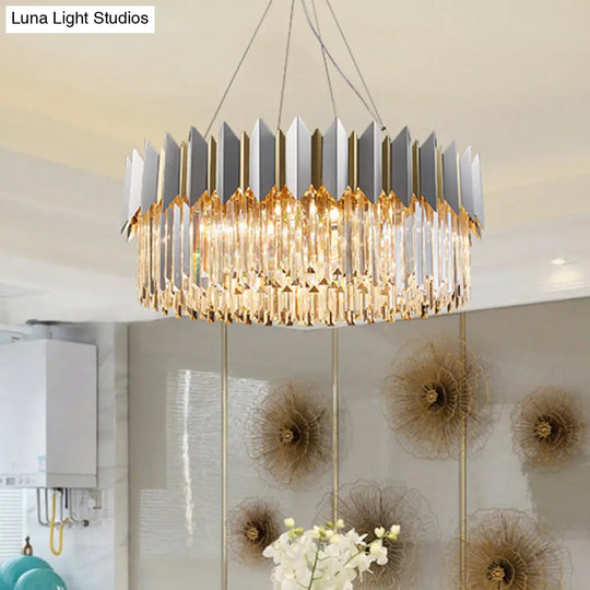 Modern 8-Head Clear Crystal Prisms Chandelier Pendant Light In Gold