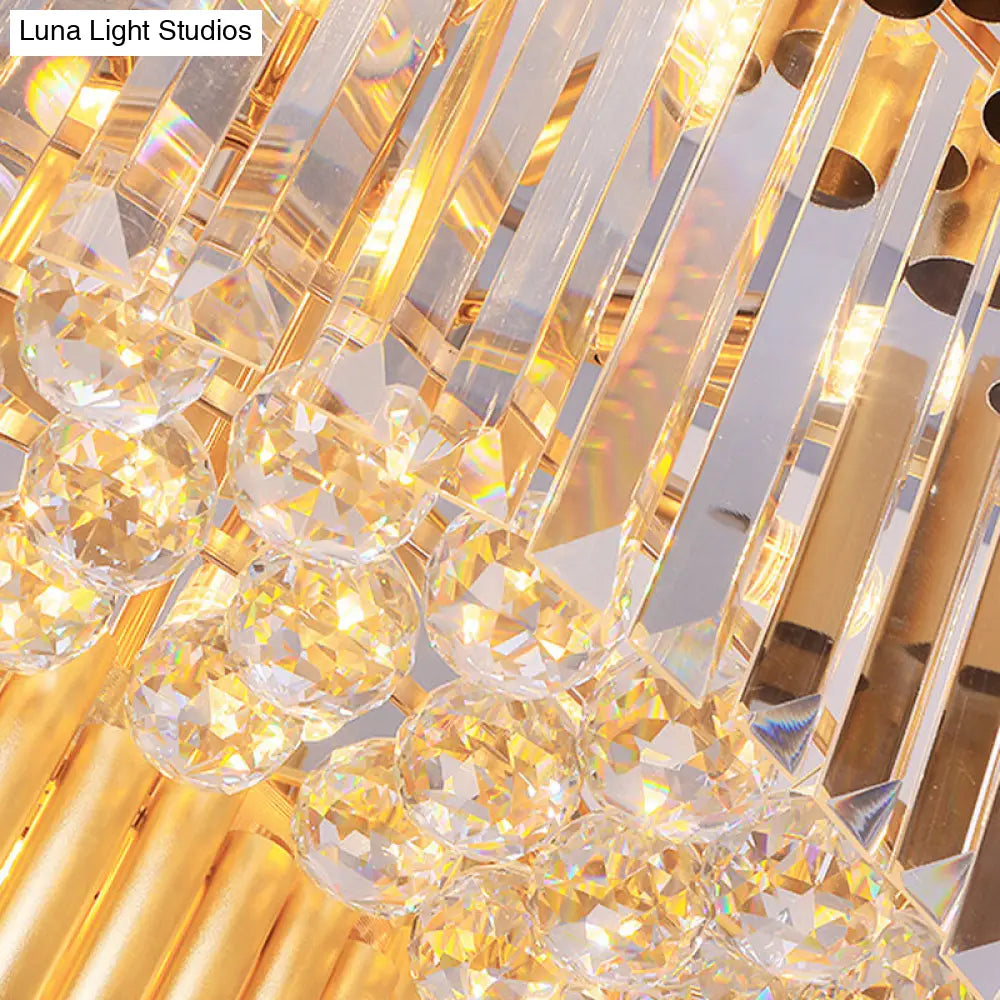 Modern 8-Head Gold Drum Chandelier: Beveled Glass Crystal Led Pendant Light For Restaurants