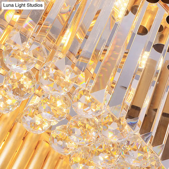 Modern 8-Head Gold Drum Chandelier: Beveled Glass Crystal Led Pendant Light For Restaurants