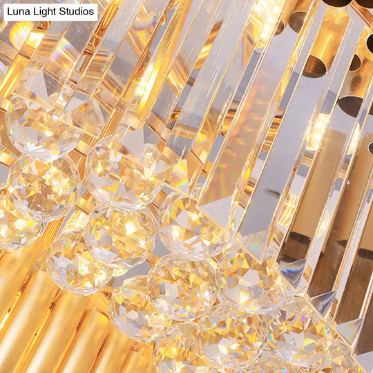 Modern Gold Drum Chandelier With Beveled Glass Crystal And Led Lights - Ideal For Restaurants