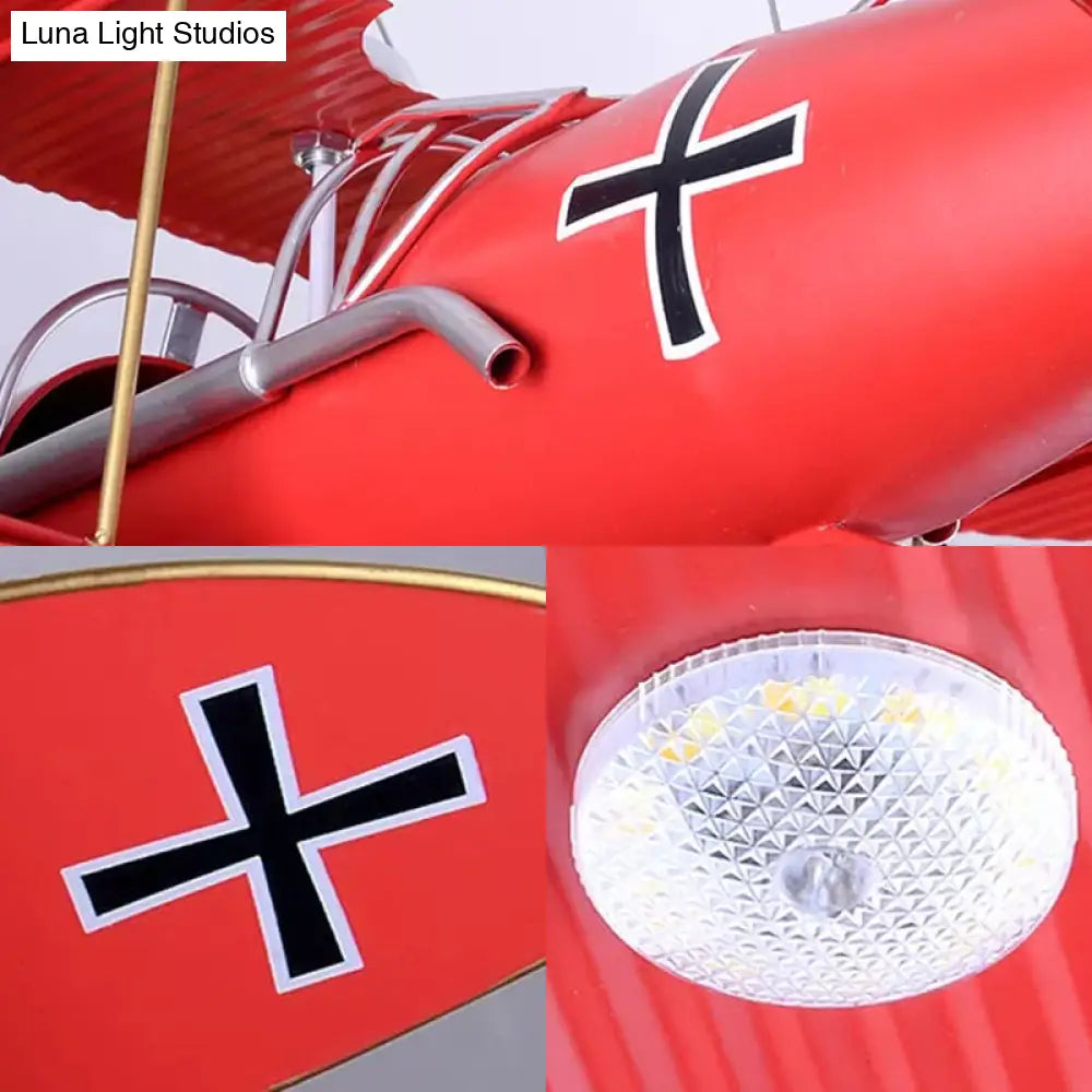 Modern 8-Light Biplane Chandelier For Boys Room - Large Hanging Light Fixture With Milk Glass Shade