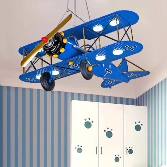 Modern 8-Light Biplane Chandelier For Boys Room - Large Hanging Light Fixture With Milk Glass Shade