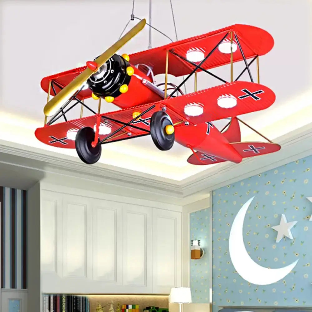 Modern 8-Light Biplane Chandelier For Boys Room - Large Hanging Light Fixture With Milk Glass Shade