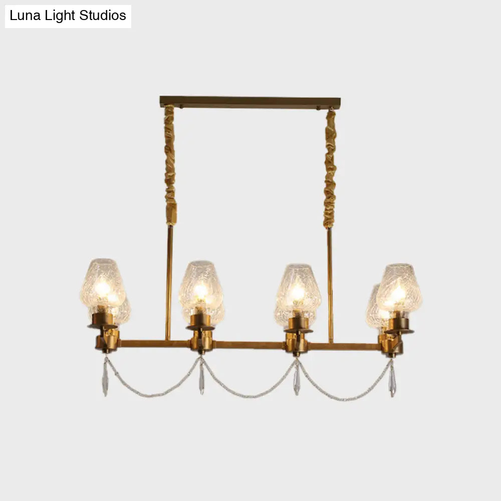 Modern 8-Light Crystal Pendant Island Fixture In Brass