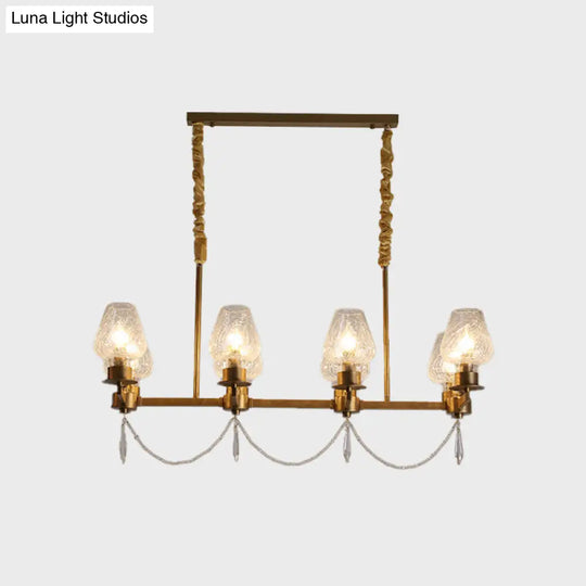 Modern 8-Light Crystal Pendant Island Fixture In Brass