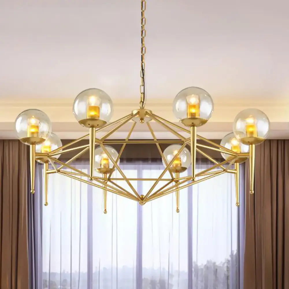 Modern 8-Light Diamond Shape Glass Ceiling Lamp In Gold For Living Rooms