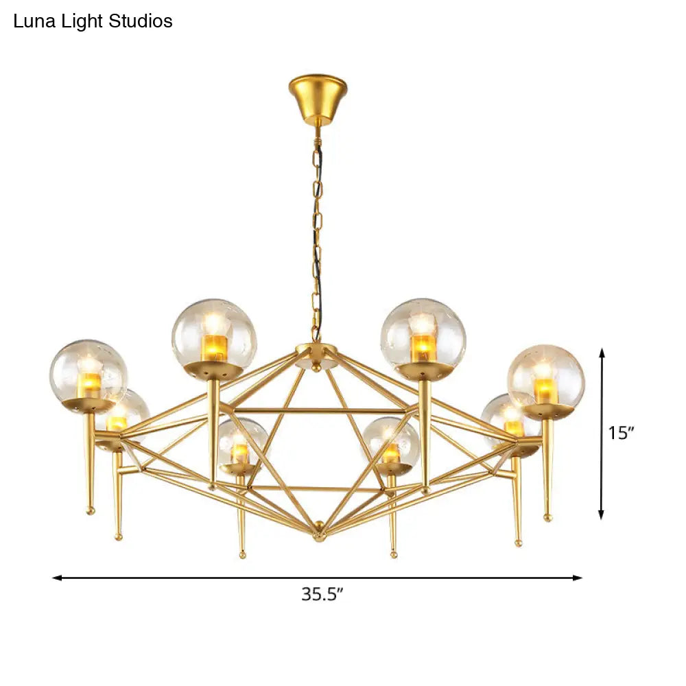 Modern 8-Light Diamond Shape Glass Ceiling Lamp In Gold For Living Rooms