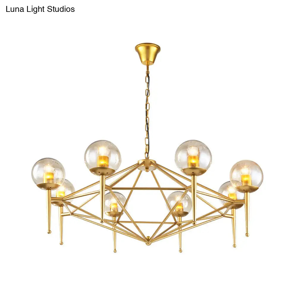 Modern 8-Light Diamond Shape Glass Ceiling Lamp In Gold For Living Rooms