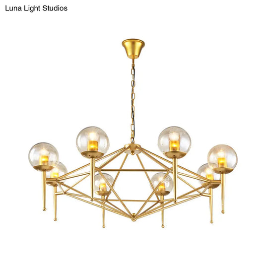 Modern 8-Light Diamond Shape Glass Ceiling Lamp In Gold For Living Rooms