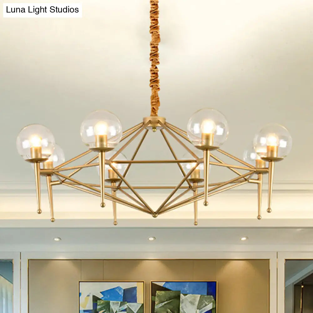 Modern 8-Light Diamond Shape Glass Ceiling Lamp In Gold For Living Rooms