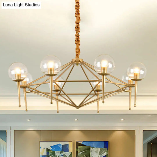 Modern 8-Light Diamond Shape Glass Ceiling Lamp In Gold For Living Rooms