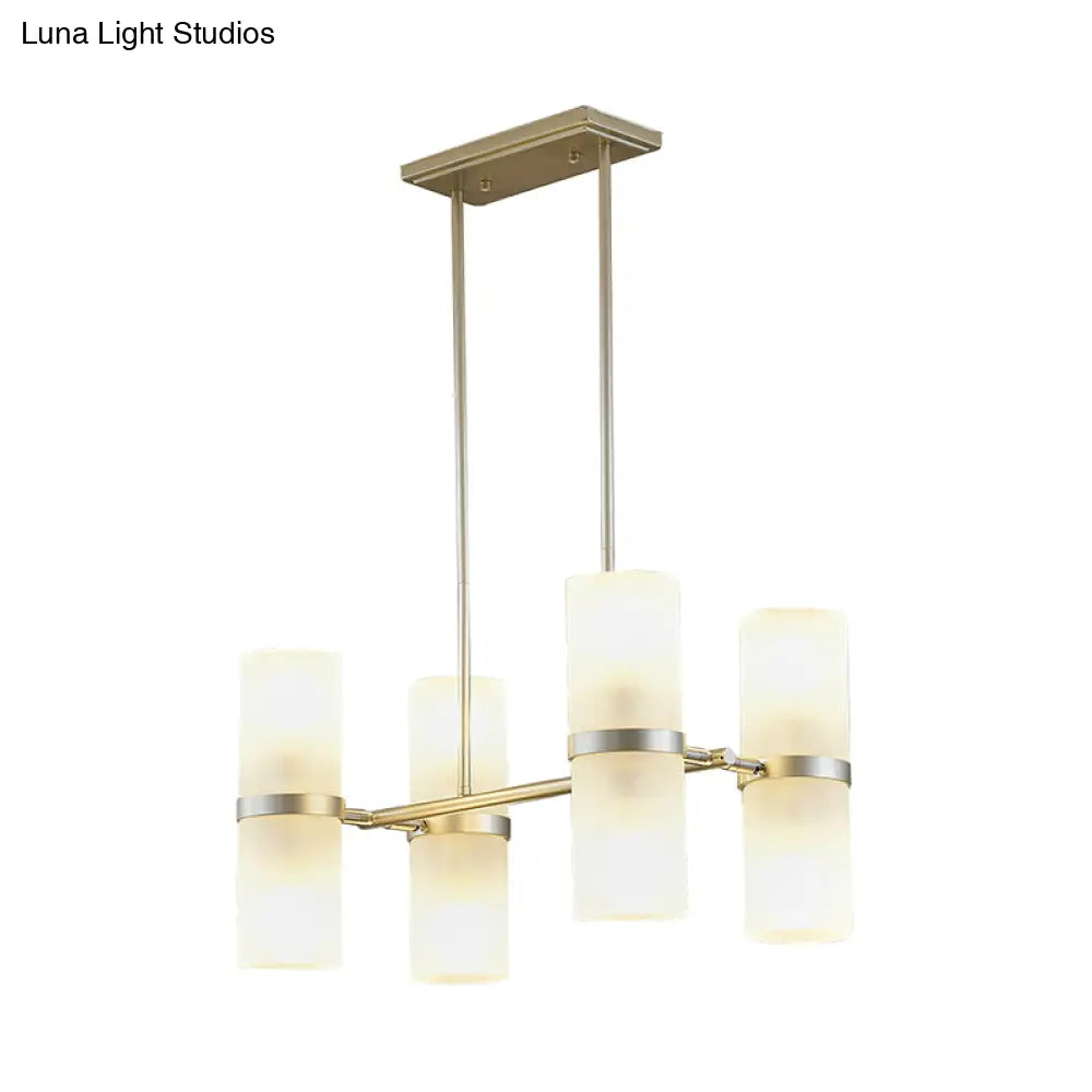 Modern 8-Light Frosted Glass Tube Pendant Chandelier In Gold